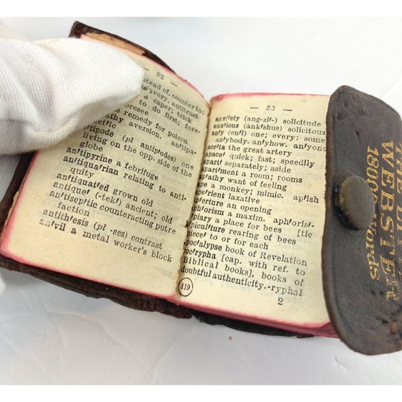Vintage Miniature Webster's Dictionary Leather, 1800 Words, Miniature Dictionary - Picture 10 of 16